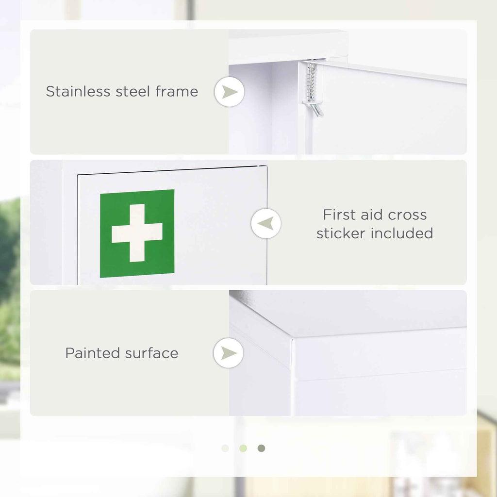 Lockable Medicine Cabinet – 16" x 21" 3-Tier Steel Medical Wall Box with 2 Keys & Shelves, White