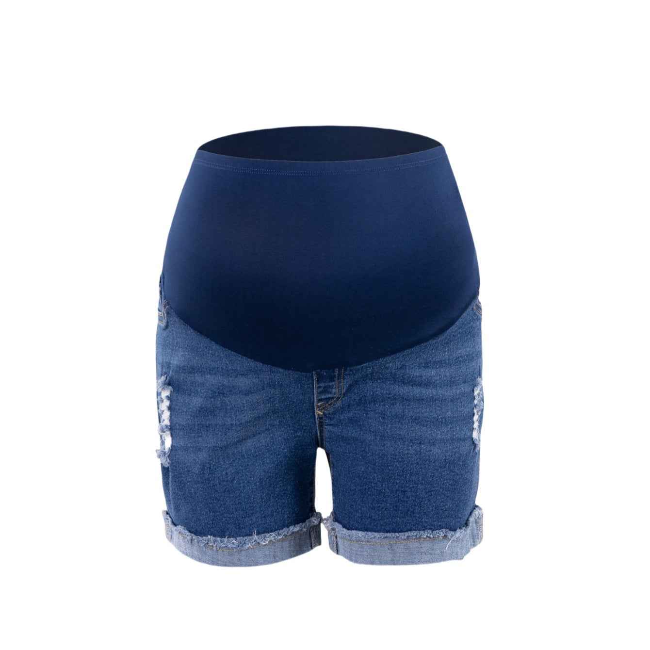 Women's Maternity Ripped Denim Shorts | Stretchy Belly Support Pregnancy Jeans