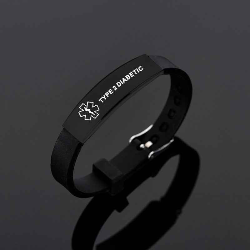 Black Stainless Steel Silicone Medical Alert ID Bracelet – Diabetic, Epilepsy & SOS ID