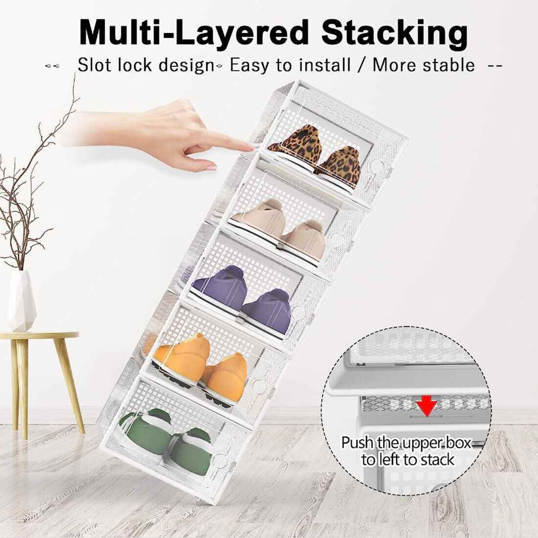 12Pcs Transparent Clear Shoe Storage Box Rack Plastic Organizer Boxers Stackable ----White