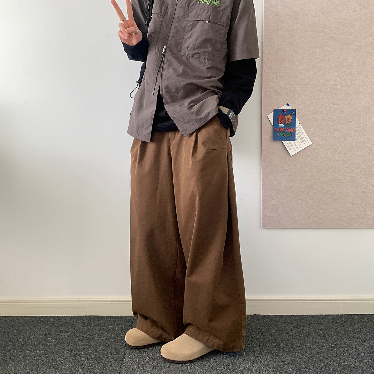 Japanese Style Wide Leg Pants Solid Color Casual Loose - Shop NCLC