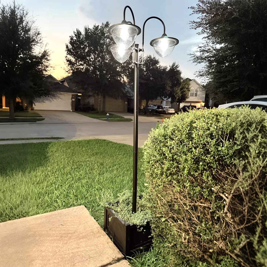 74.5" 3-head Solar Lamp Post Street Light with Planter, Solar Pole Lights Outdoor Waterproof LED Lighting for Backyard Pathway Patio Lawn Driveway Decor, Black
