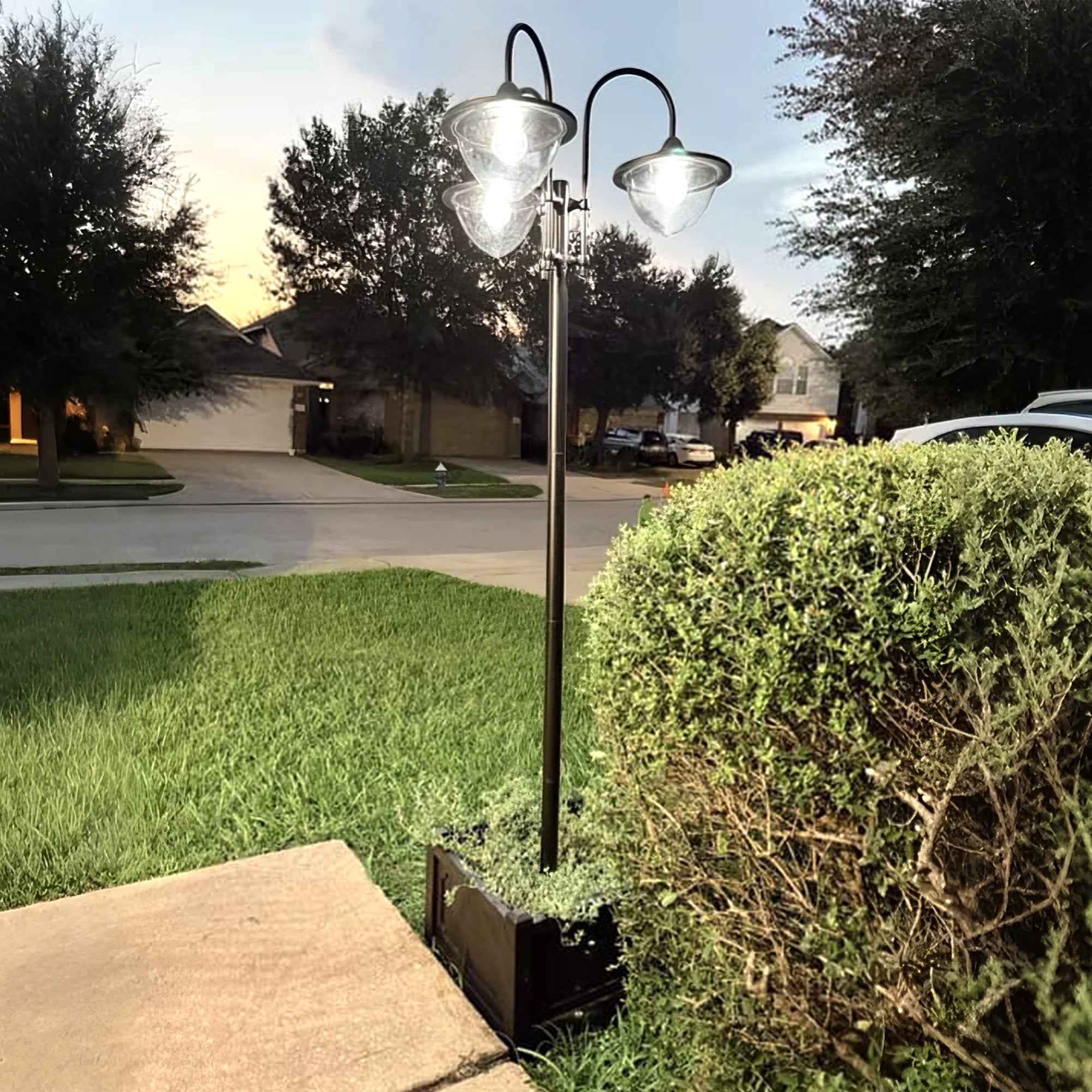 74.5" 3-head Solar Lamp Post Street Light with Planter, Solar Pole Lights Outdoor Waterproof LED Lighting for Backyard Pathway Patio Lawn Driveway Decor, Black