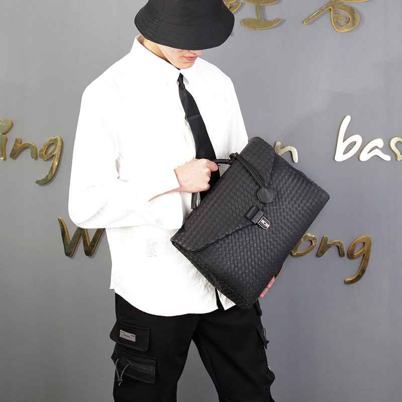 Unisex Knotted PU Leather 14-Inch Laptop Satchel – Crossbody Work Bag