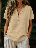 Women's Casual Solid Color Cotton-Linen Short-Sleeve - Shop NCLC