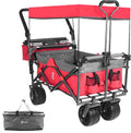 140L Collapsible Folding Wagon Cart with Removable Canopy, All-Terrain Wheels & Cooler Bag