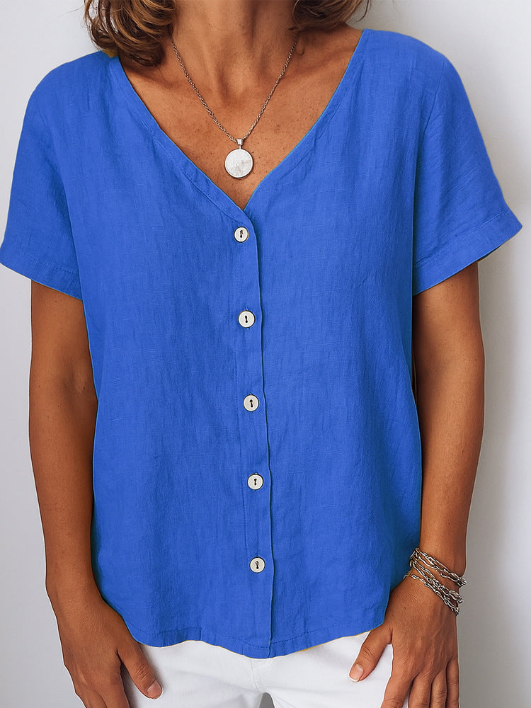 Casual Short-Sleeve V-Neck Cardigan Multi-Color Womens Shirt - Shop NCLC