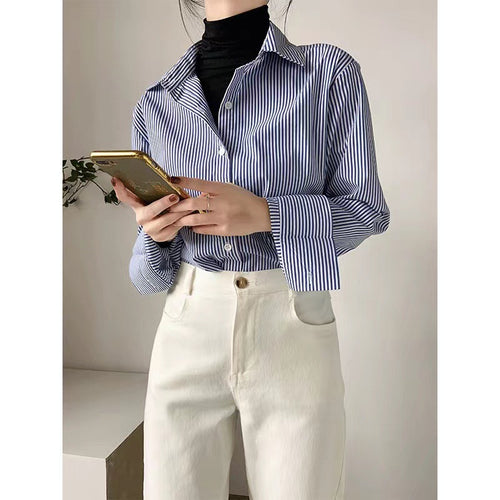 Blue Professional Striped Shirt For Women - Shop NCLC