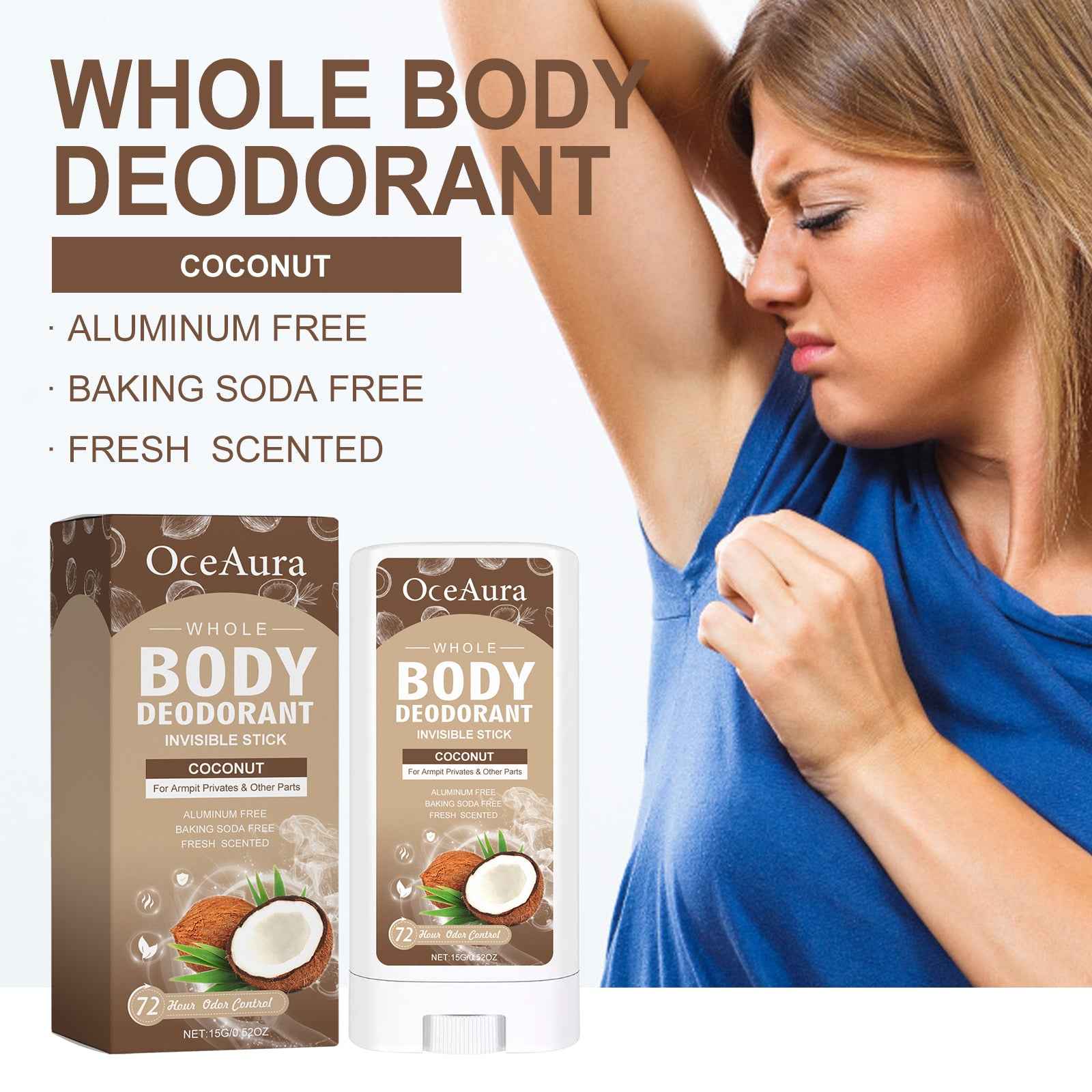 OceAura Whole Body Deodorant Stick – Clean Armpit Sweat Odor & Refreshing Protection