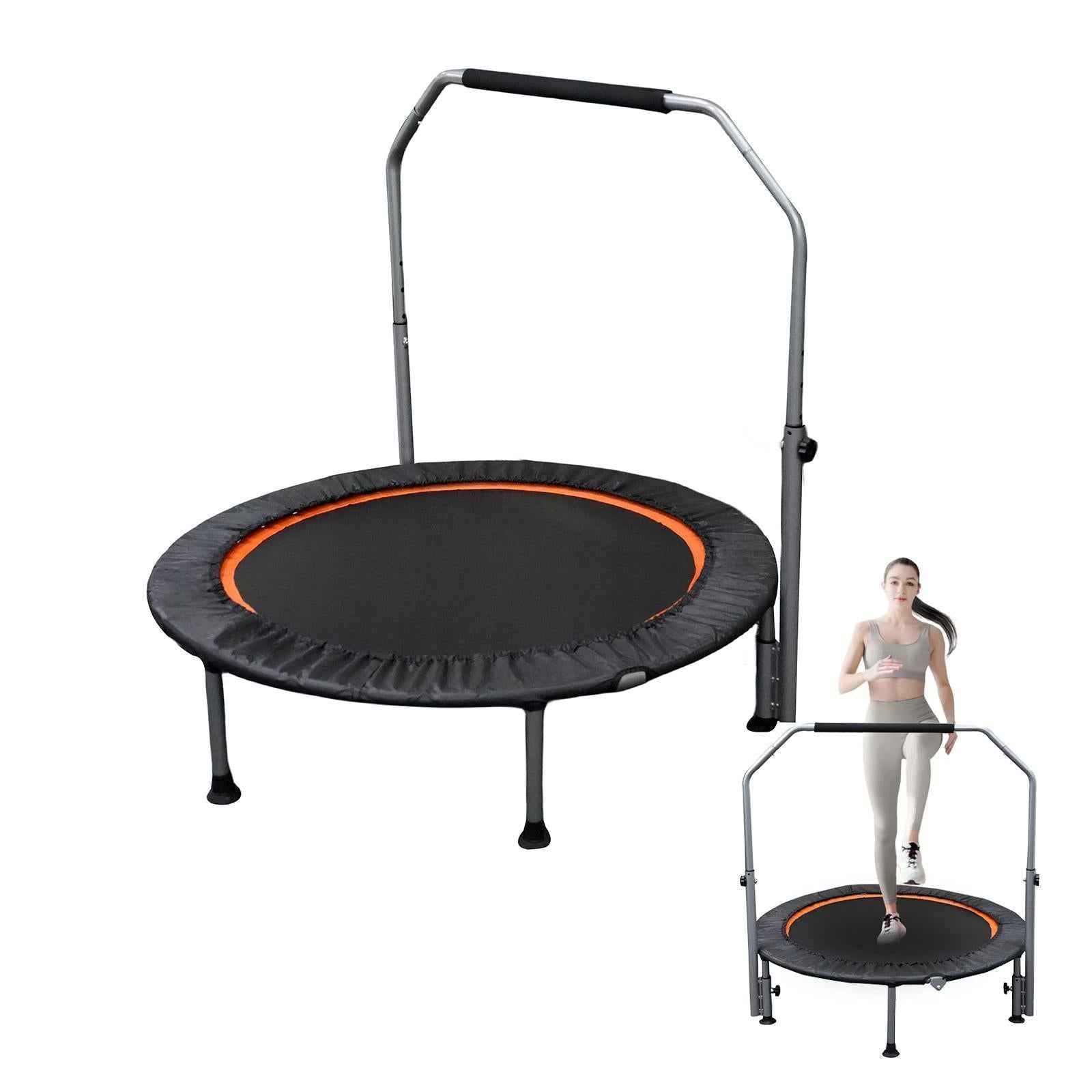 Folding 48" Fitness Trampoline for Adults with Adjustable Handle – 330lb Capacity, Indoor/Outdoor Cardio Workout Rebounder