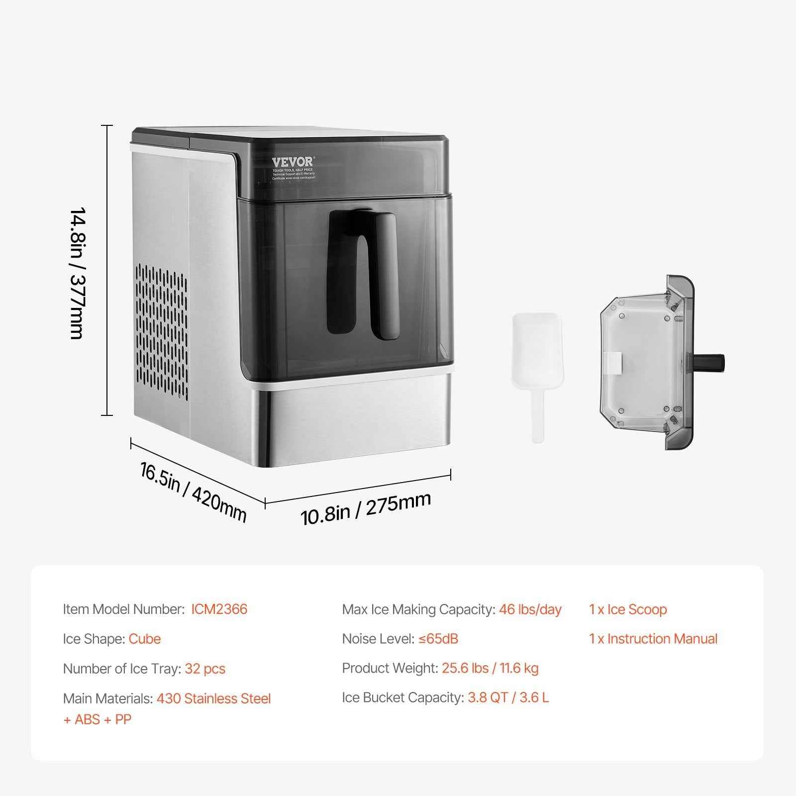 50Lbs/24H Portable Countertop Ice Maker – Self-Cleaning, 3 Cube Sizes