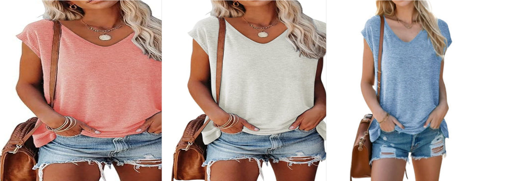 Women's Summer V-Neck Solid Color Casual Loose Short-Sleeve - Shop NCLC