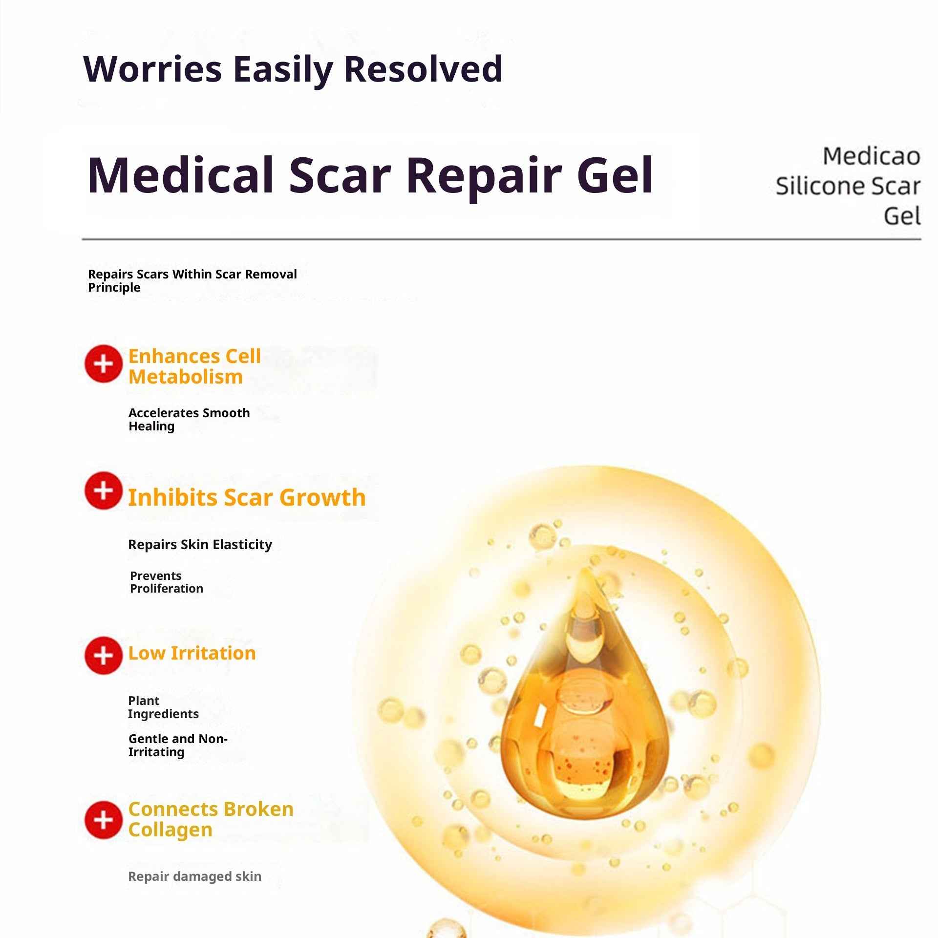 Medical-Grade Silicone Scar Repair Gel | Fade Surgical, C-Section, Acne & Burn Scars | Clinically Proven Formula for Old & New Scars, 0.53oz