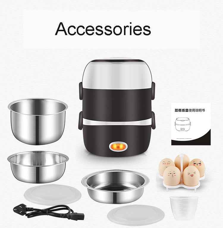 2 or 3-Layer Portable Electric Lunch Box & Rice Cooker - 2L Food Heater for Car, Office & Home - 110V 200W Stainless Steel Food Warmer