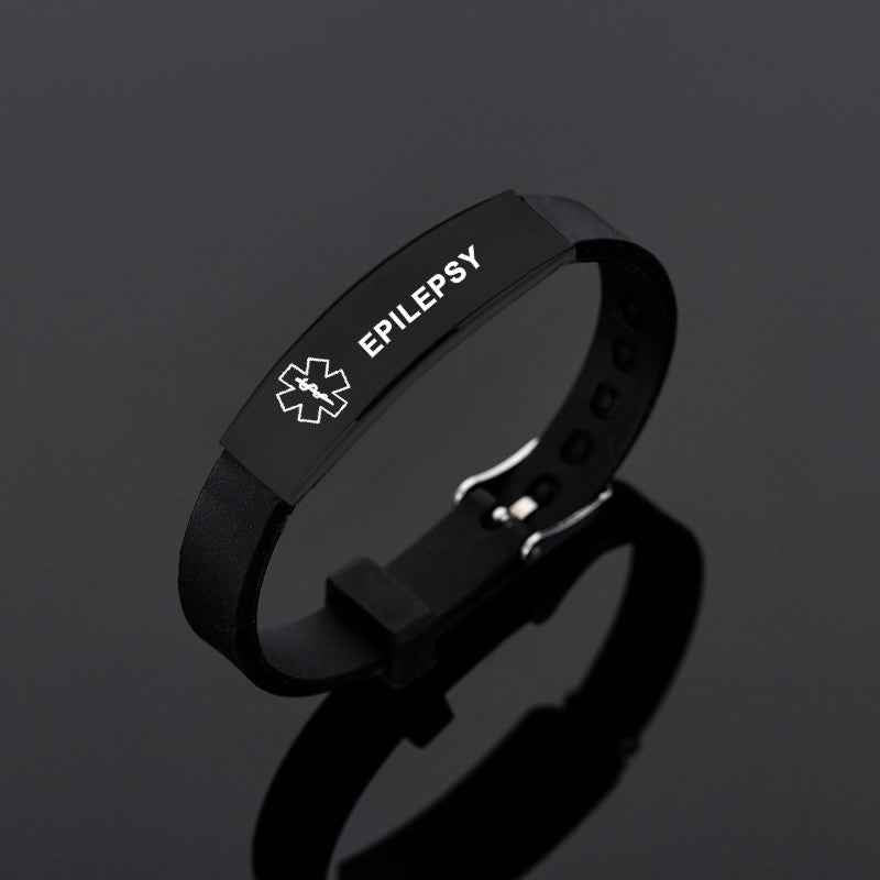 Black Stainless Steel Silicone Medical Alert ID Bracelet – Diabetic, Epilepsy & SOS ID