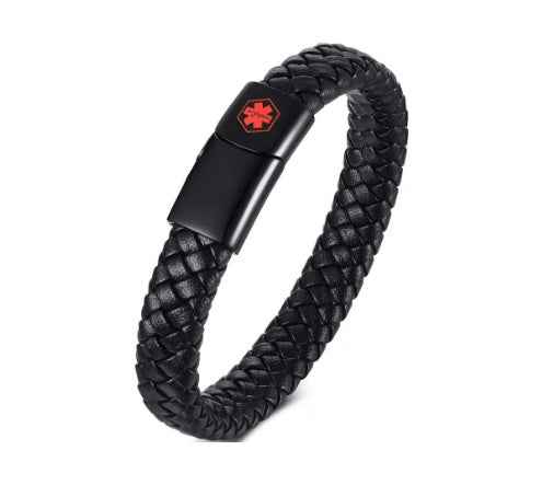 Men's Stainless Steel Medical Alert Bracelet with Magnetic Buckle &  Leather Rope