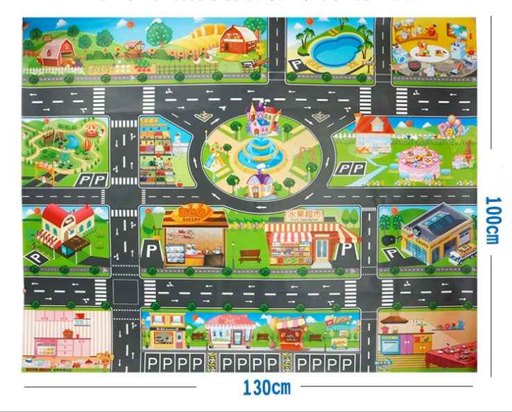 Kids City Road Parking Map Play Mat | Interactive Educational Crawling Mat & Toy Car Rug for Cognitive & Motor Skill Development
