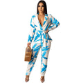 Women's Tropical Palm Print Suit | Long Sleeve Jacket & Trouser Set