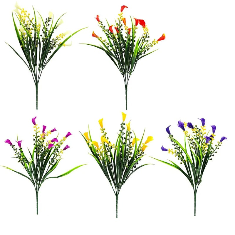 5 Bundles Artificial Calla Lilly Realistic UV Resistant Fake Flowers Artificial Plastic Long Stem Plants For Indoor Planter Home Porch Yard Spring Summer Cemetery Decor - Shop NCLC