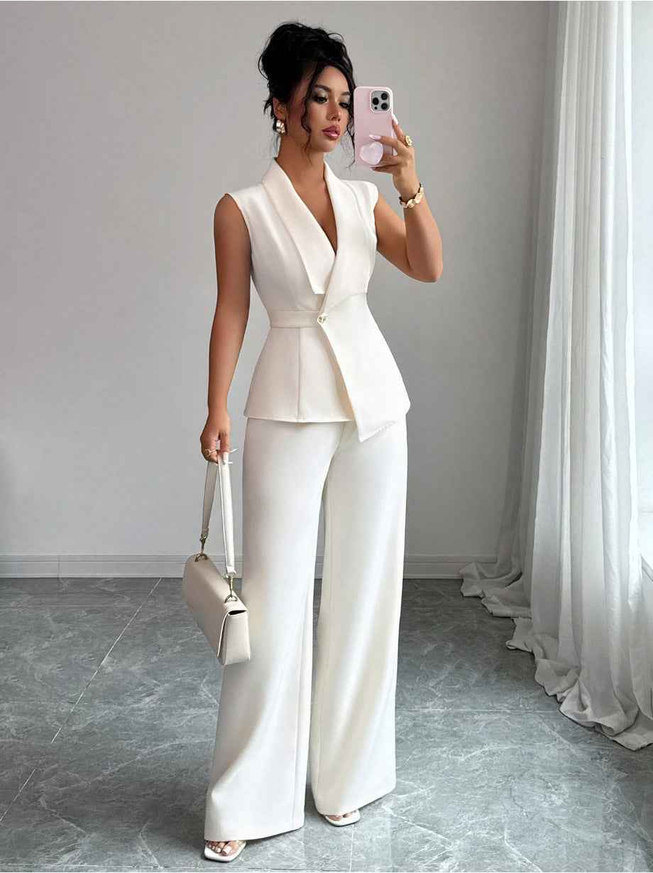 Sleeveless Blazer And Straight-leg Pants Women's Two-piece Set
