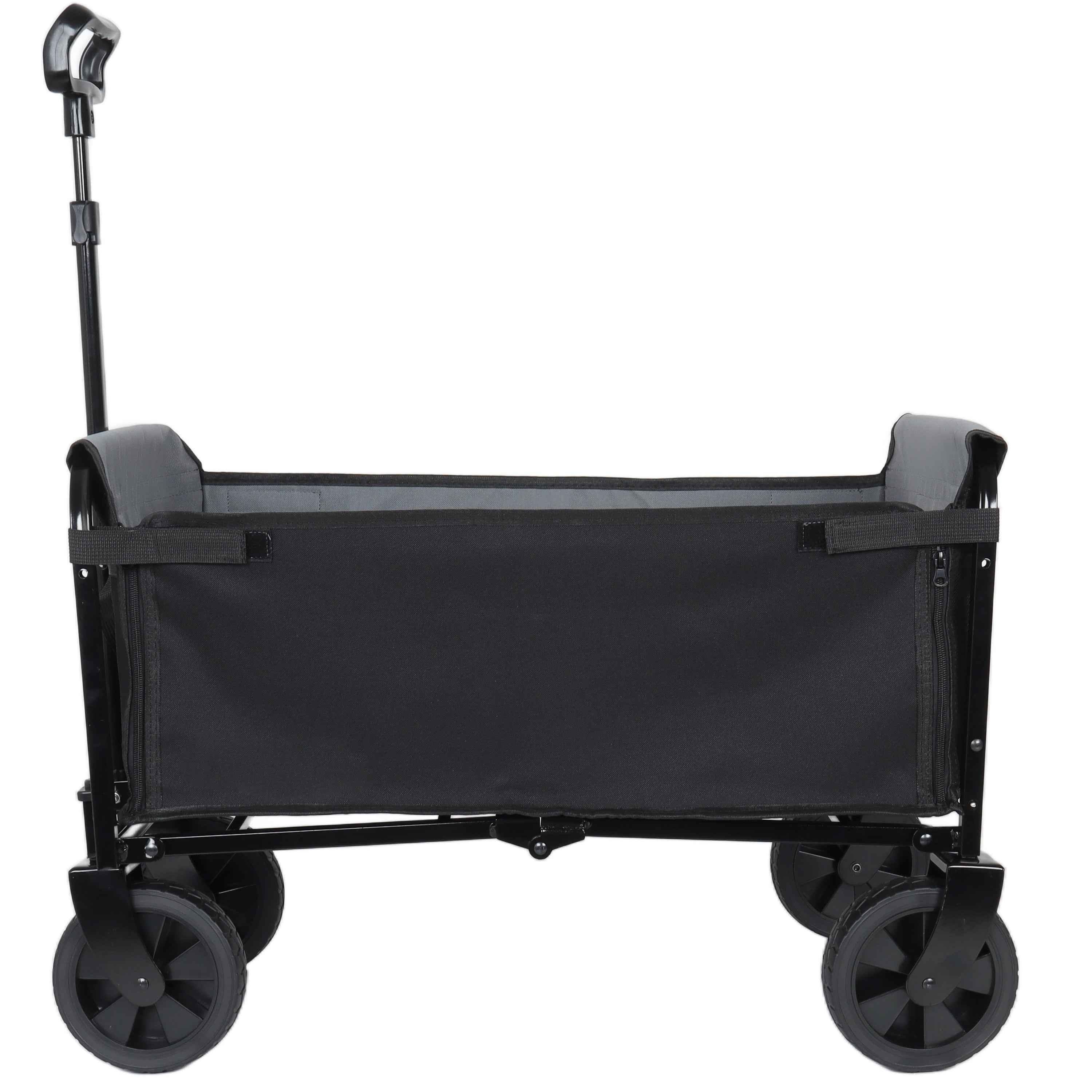 Collapsible Wagon with Wheels3-in-1  | 220lbs Heavy Duty Foldable Utility Cart for Camping, Groceries, Shopping & Pet Riding | Lightweight Portable Folding Wagon with Cup Holders – Black