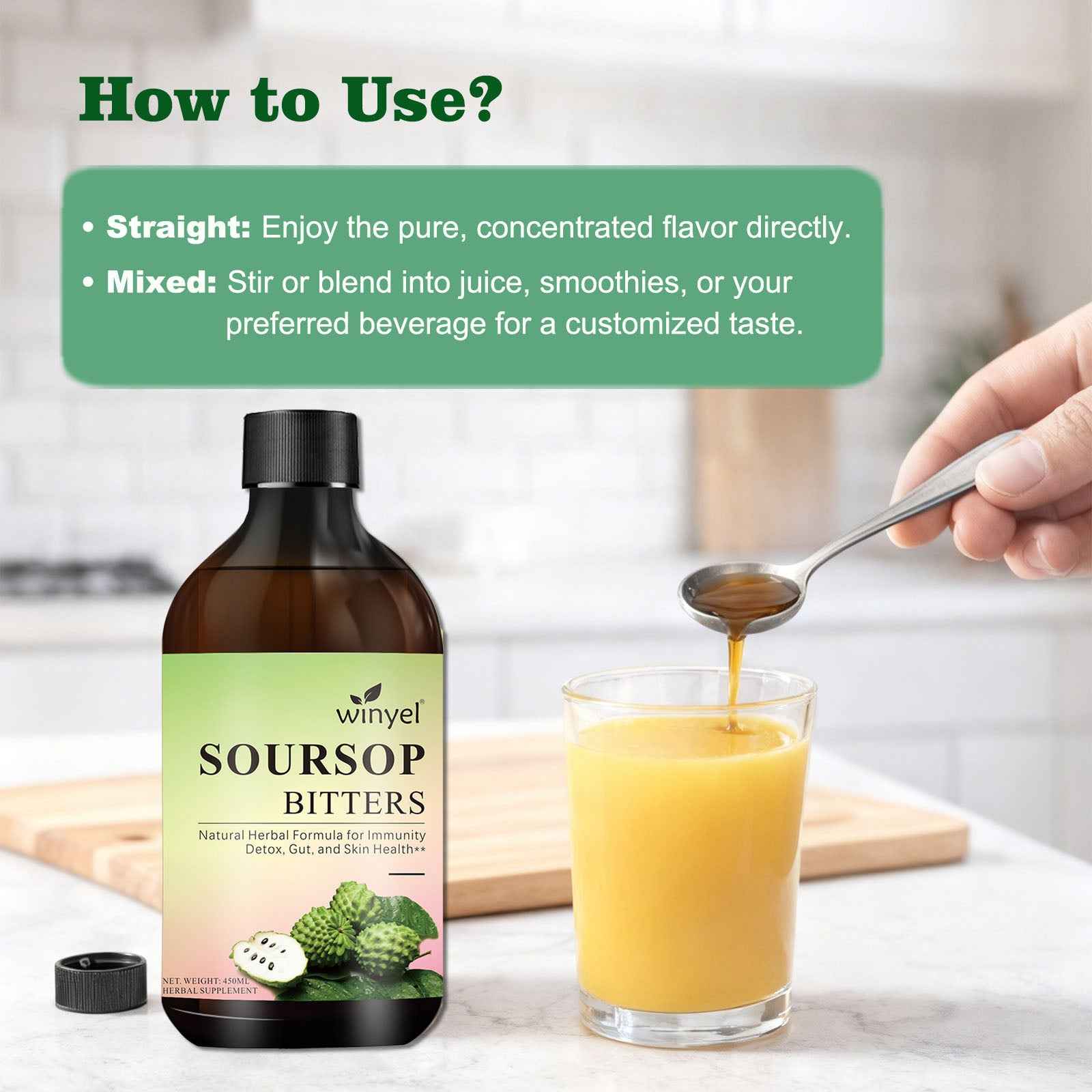 Soursop Liquid Contains Black Seeds, Moringa, And Turmeric, And Is Beneficial For Digestion And Gut Health, As Well As Providing Antioxidants, Skin Health, And Immune Support. It's A Pure 16-herb Form (450ml-15oz)