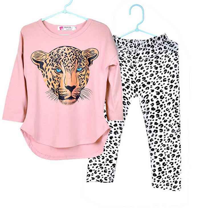 Girls Leopard Print Legging and Long Sleeve Shirt Set (2-Piece Outfits)