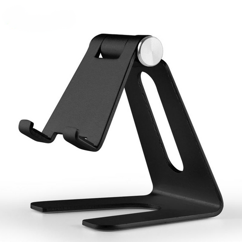 Adjustable Aluminum Cell Phone Stand, Silver – Foldable Desktop Phone Holder with Charging Port Cutout for Desk, Office, and Bedside