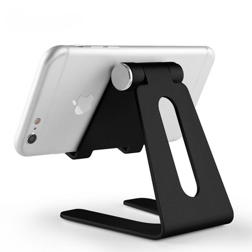 Adjustable Aluminum Cell Phone Stand, Silver – Foldable Desktop Phone Holder with Charging Port Cutout for Desk, Office, and Bedside