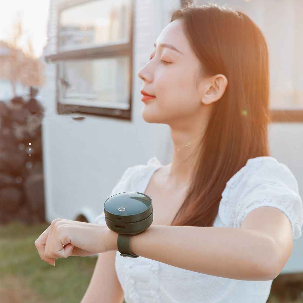 Portable Wrist Fan Mirror Leafless USB Rechargeable 3 Speed Adjustable Air Cooler Handheld for Travel Home Office Use