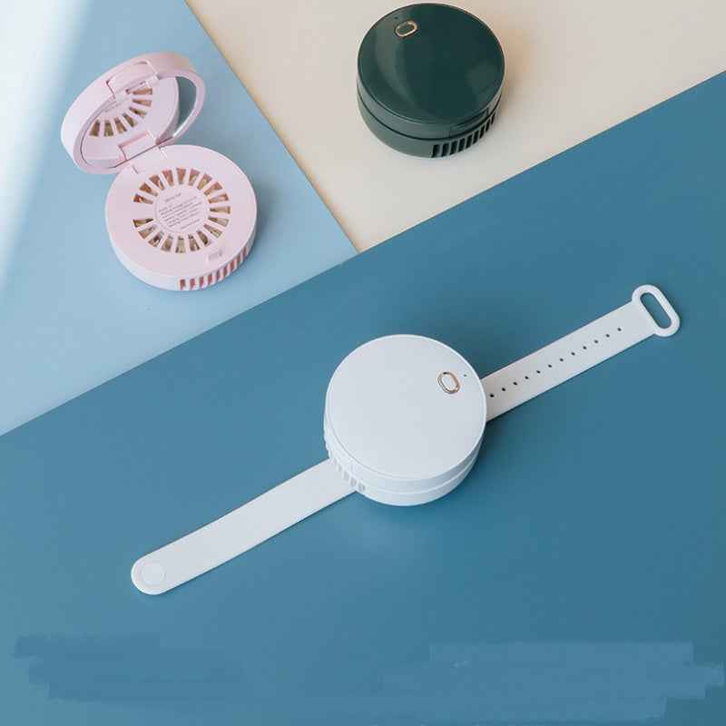 Portable Wrist Fan Mirror Leafless USB Rechargeable 3 Speed Adjustable Air Cooler Handheld for Travel Home Office Use