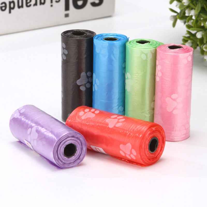 Pet Supplies Wholesale Dog Cleaning Waste Garbage Bags Printed Footprints 15 PcsRoll Pet Garbage Bags