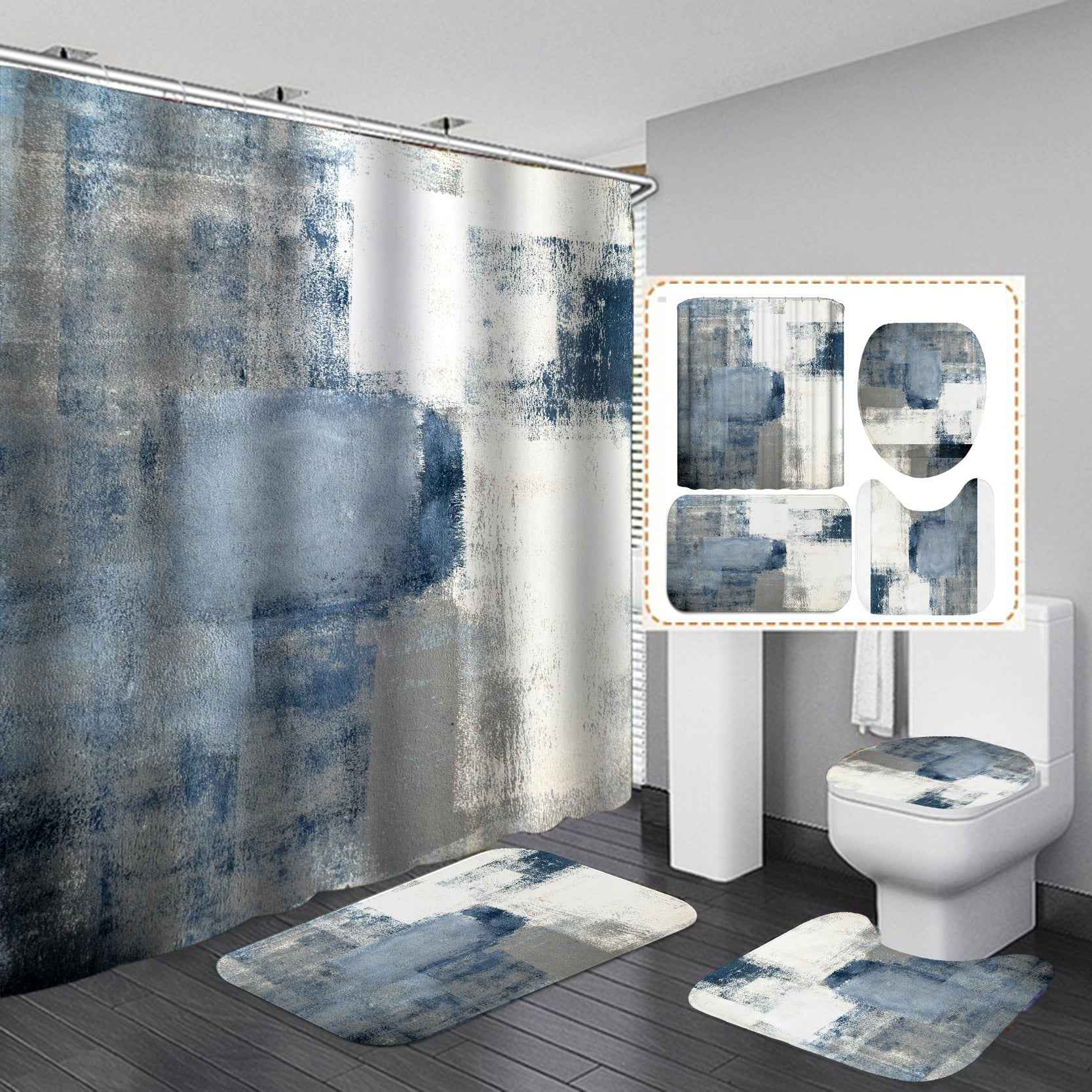 Marble White Shower Curtain Set With Non Slip Rug & Bath Mat | 4-Piece Modern Bathroom Decor