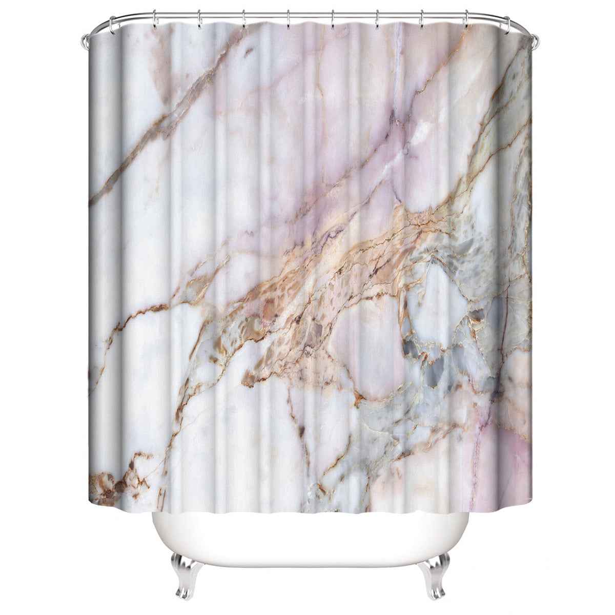 Marble White Shower Curtain Set With Non Slip Rug & Bath Mat | 4-Piece Modern Bathroom Decor
