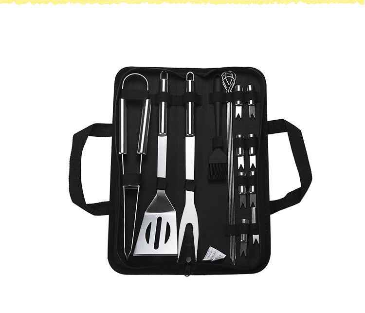 20-Piece Stainless Steel BBQ Grill Tool Set | Heavy-Duty Outdoor Barbecue Utensils Kit with Spatula, Tongs, Fork, and Cleaning Brush for Camping, Tailgating & Backyard Grilling