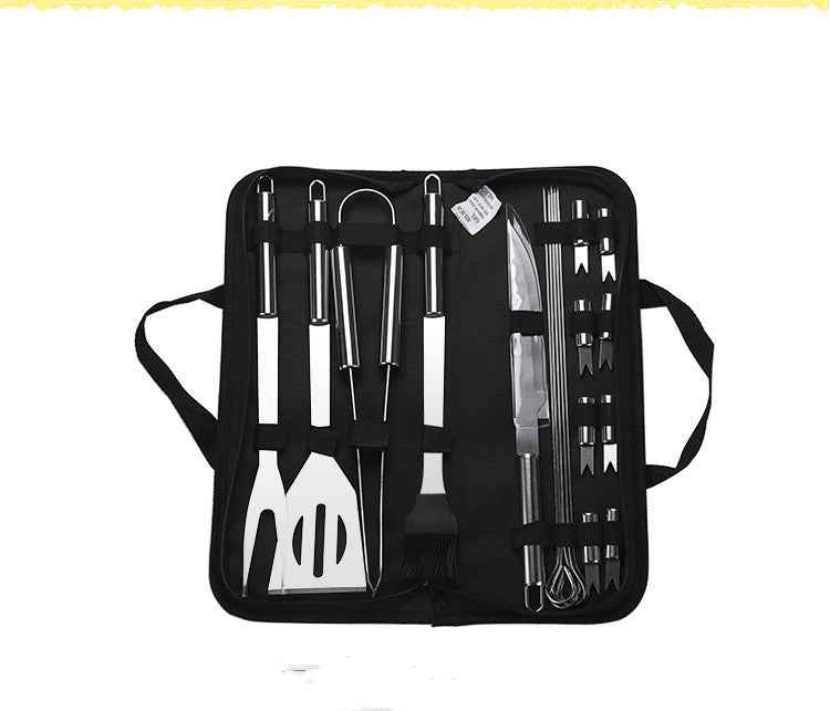 20-Piece Stainless Steel BBQ Grill Tool Set | Heavy-Duty Outdoor Barbecue Utensils Kit with Spatula, Tongs, Fork, and Cleaning Brush for Camping, Tailgating & Backyard Grilling