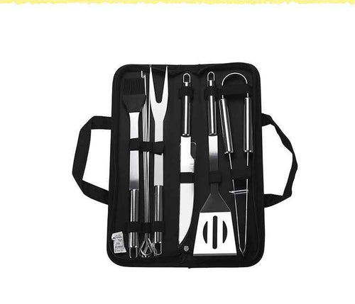 20-Piece Stainless Steel BBQ Grill Tool Set | Heavy-Duty Outdoor Barbecue Utensils Kit with Spatula, Tongs, Fork, and Cleaning Brush for Camping, Tailgating & Backyard Grilling