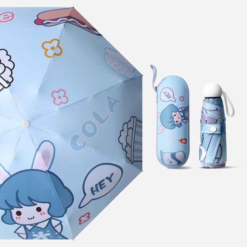 Cute Cartoon or Solid Color UV Protection Sun Umbrella | Rain & Sun Dual-Purpose Folding Parasol