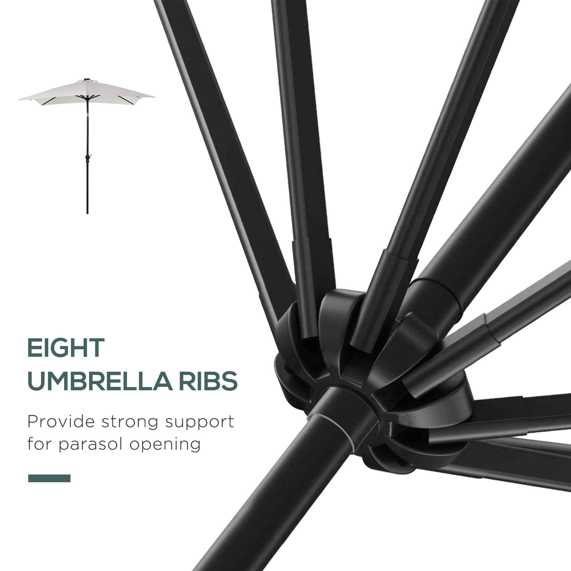 9 x 7 Patio Umbrella Outdoor Table Market Umbrella with Crank, Solar LED Lights, 45° Tilt, Push-Button Operation, for Deck, Backyard, Pool and Lawn, White