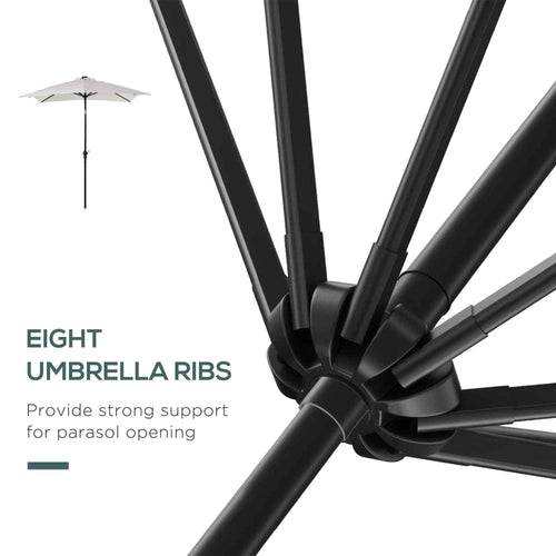 9 x 7 Patio Umbrella Outdoor Table Market Umbrella with Crank, Solar LED Lights, 45° Tilt, Push-Button Operation, for Deck, Backyard, Pool and Lawn, White