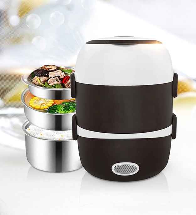 2 or 3-Layer Portable Electric Lunch Box & Rice Cooker - 2L Food Heater for Car, Office & Home - 110V 200W Stainless Steel Food Warmer