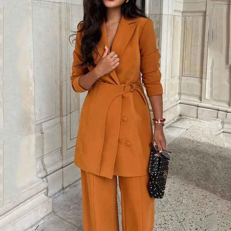 Women's Fashion Belted Pants Suit