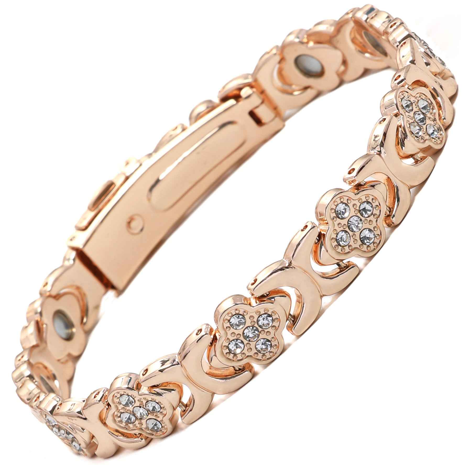 Luxury Clover Alloy Rhinestone Magnetic Bangle | Single Row Fashion Hand Jewelry
