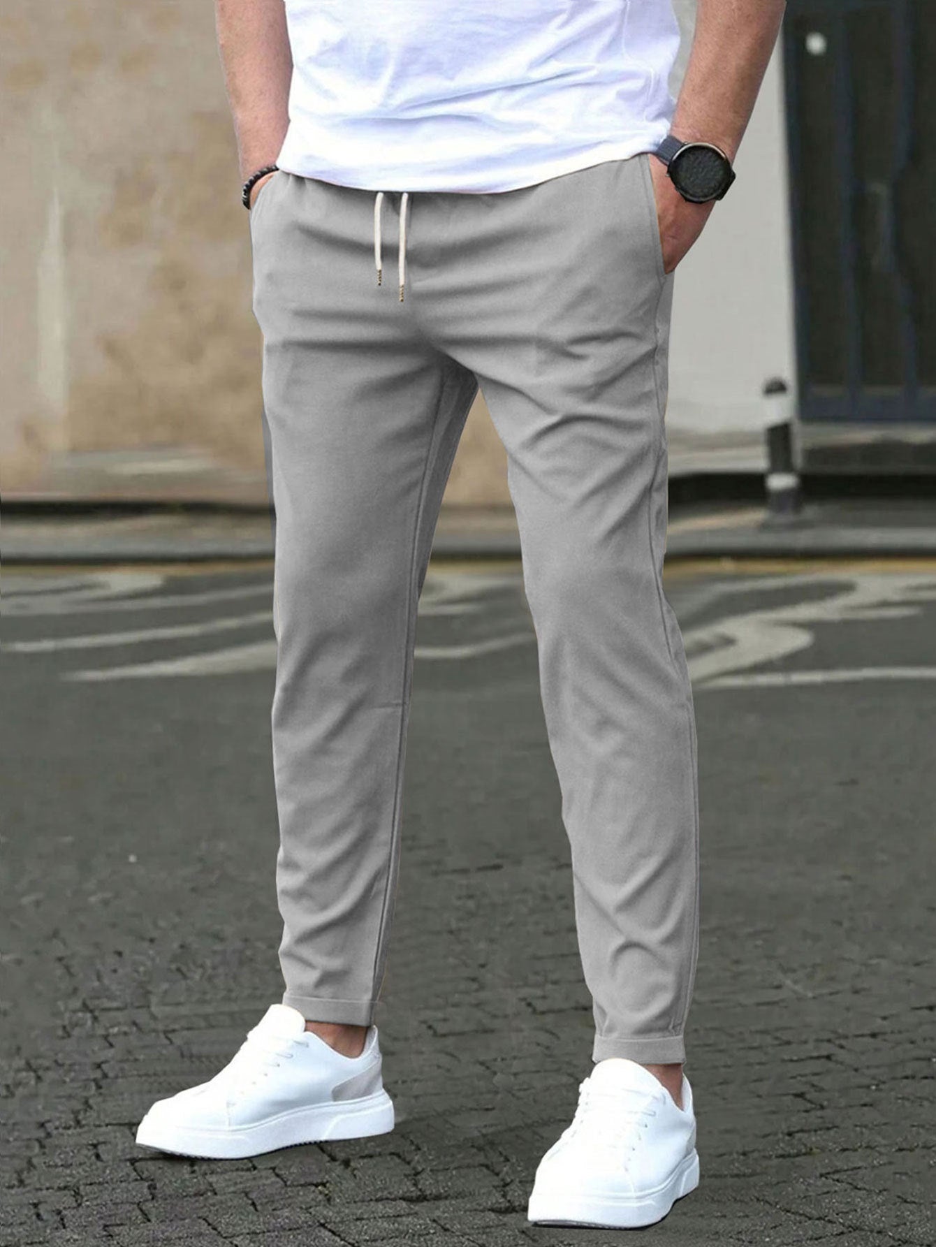 Men's Solid Color Casual Cropped Pants - Shop NCLC