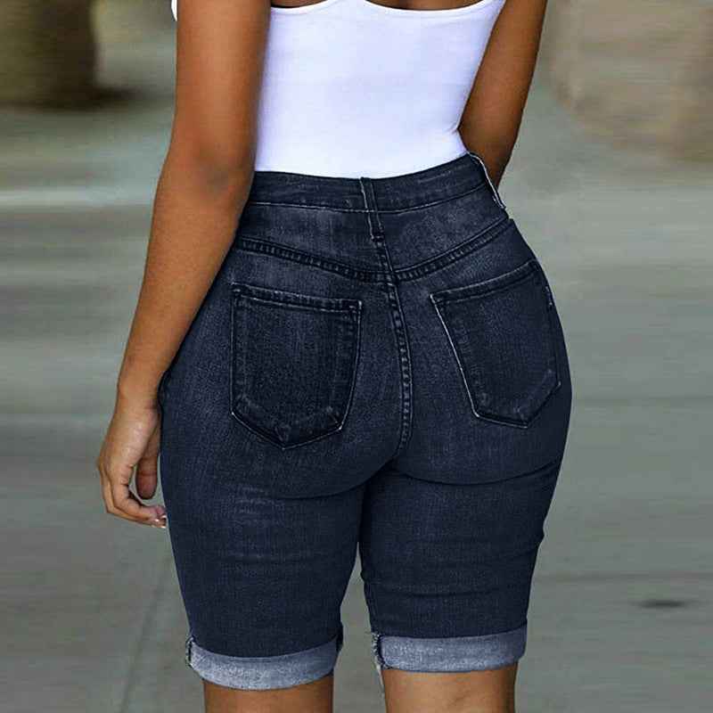 Women's High Waisted Ripped Denim Shorts | Stretchy Distressed Jean Shorts