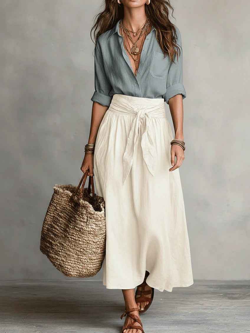 Women's Casual Fashionable Skirt And Shirt Two-Piece Set
