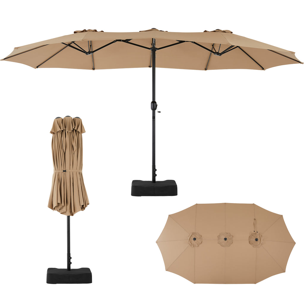 15ft Large Patio Umbrella with Base Included – Double-Sided Rectangle Market Table Umbrella for Backyard, Deck & Poolside