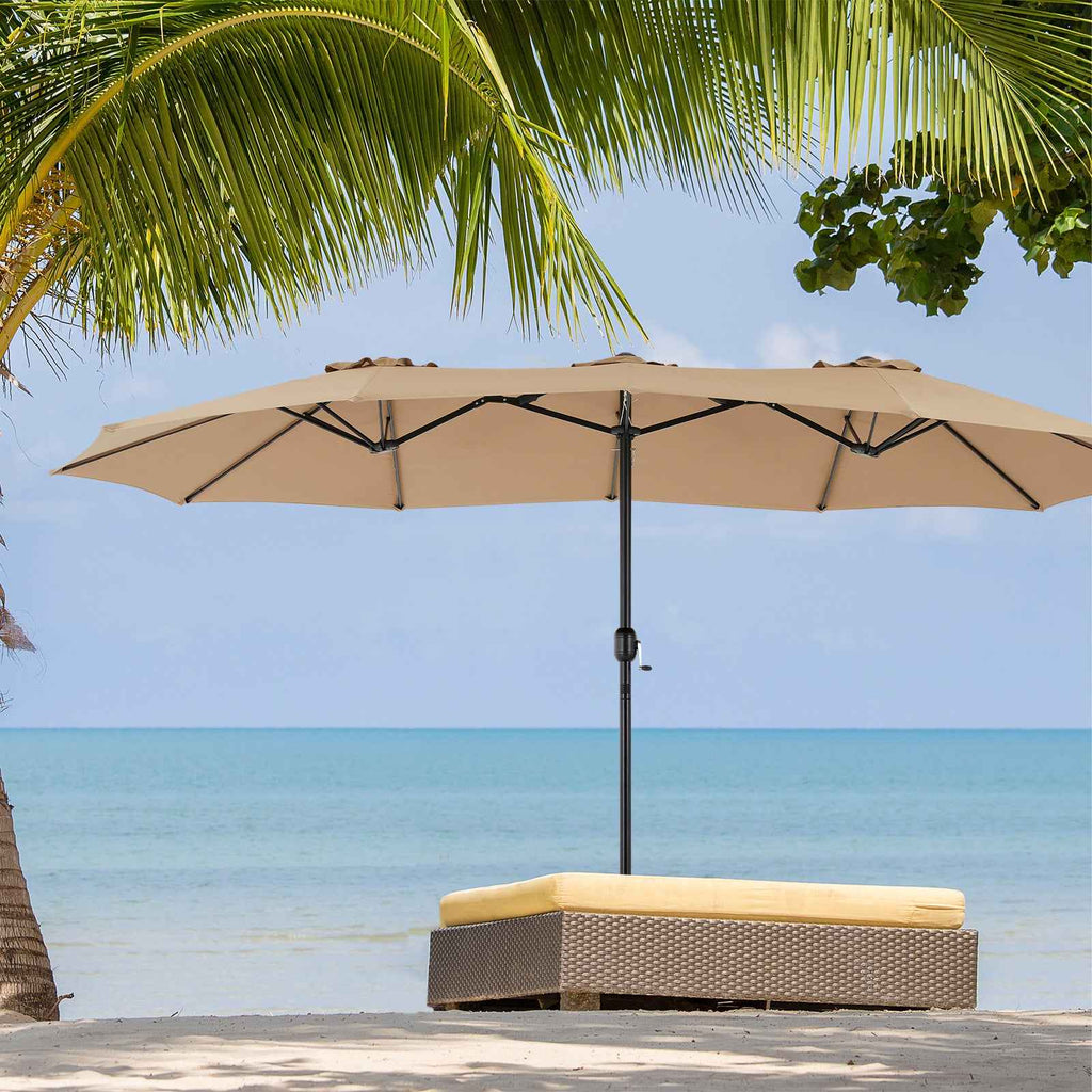 15ft Large Patio Umbrella with Base Included – Double-Sided Rectangle Market Table Umbrella for Backyard, Deck & Poolside