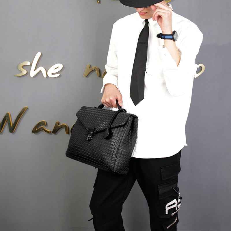 Unisex Knotted PU Leather 14-Inch Laptop Satchel – Crossbody Work Bag