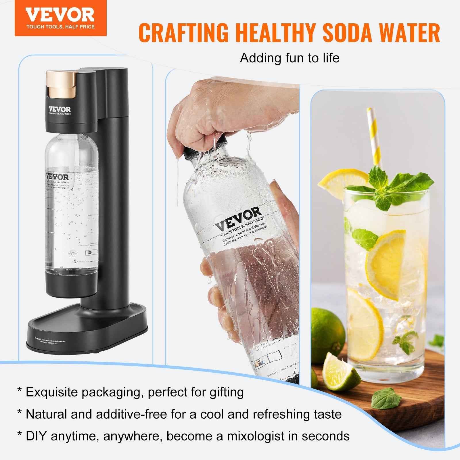 Sparkling Water Maker, Soda Maker Machine For Home Carbonating, Seltzer Water Starter Kit With 2 BPA-free 1L PET Bottles, CO2 Cylinder, Compatible With Mainstream Screw-in 60L CO2 Cylinder